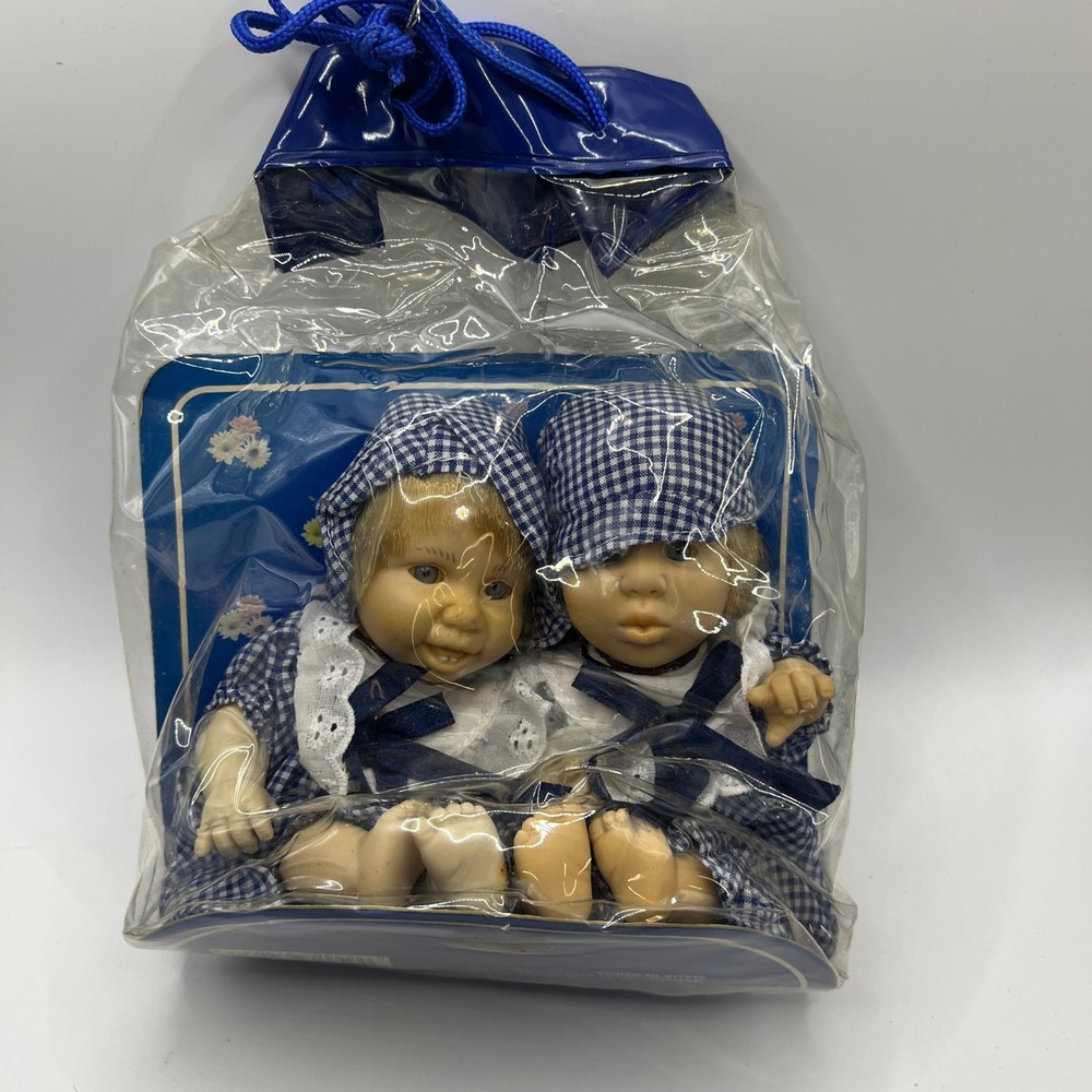 Gigo Toy Kids 10" Twins My Pals Bean Bag Dolls Vintage Gingham Cottagecore Retro
